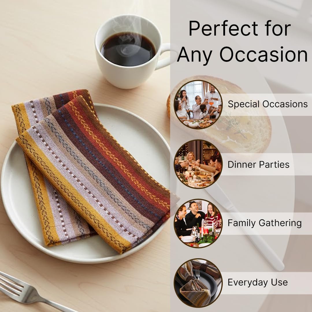 LFH Home Cotton Rich Cloth Salsa Napkin Set of 24 Washable Soft Durable Striped Table Napkins for Dining Wedding, Daily