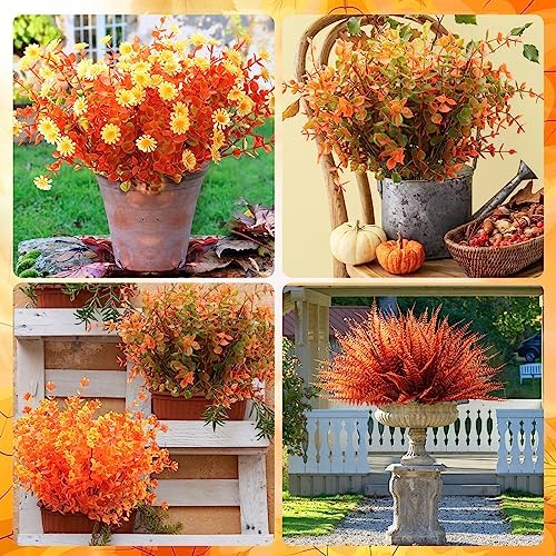 16 Bundles Fall Flowers Picks Artificial Floral Decor,15 Inch,Eucalyptus