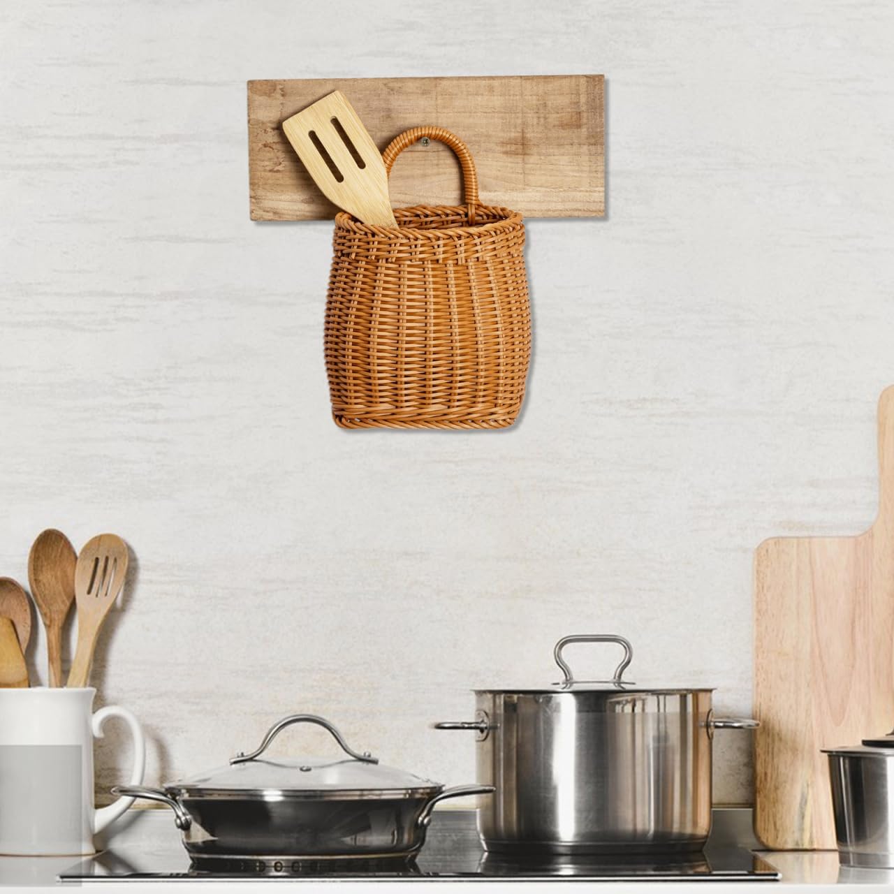 Imitation Rattan Woven Basket Wall Hanging Storage Organizer