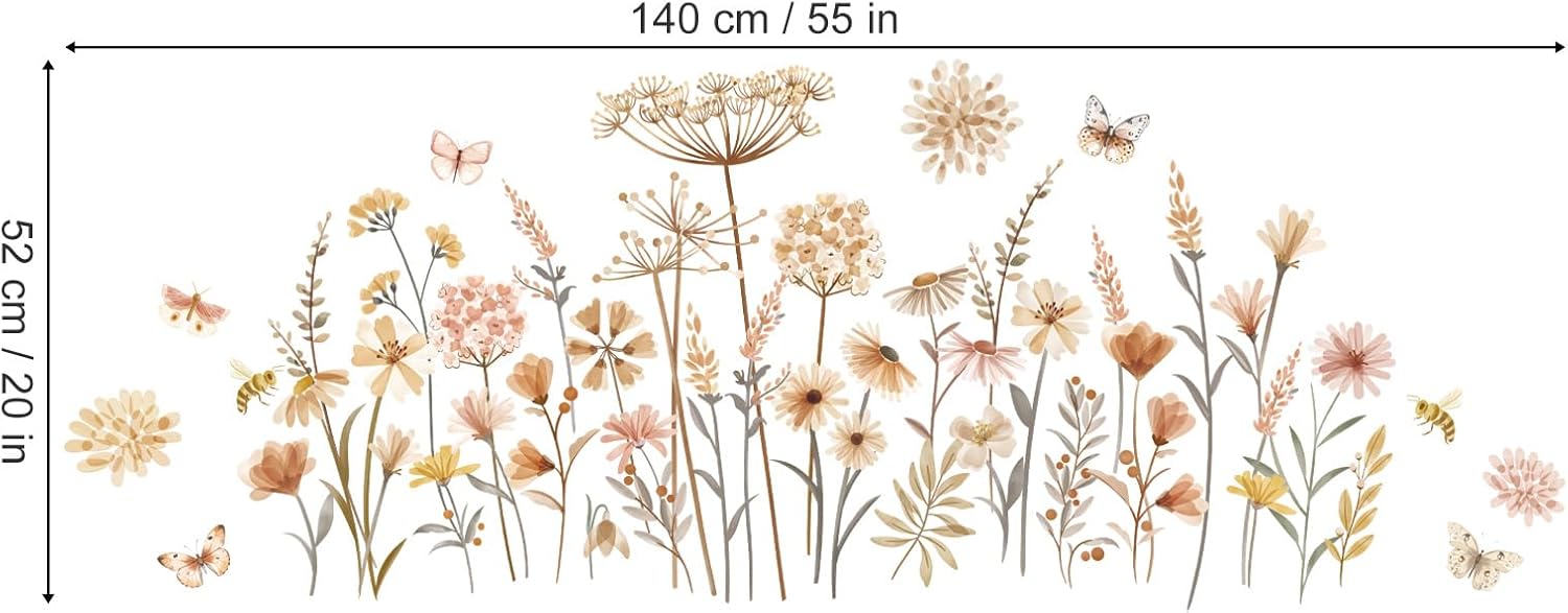 Boho Flower Wall Decals Wildflower Floral Dandelion Grass Wall Stickers Baby Nursery Girls Bedroom