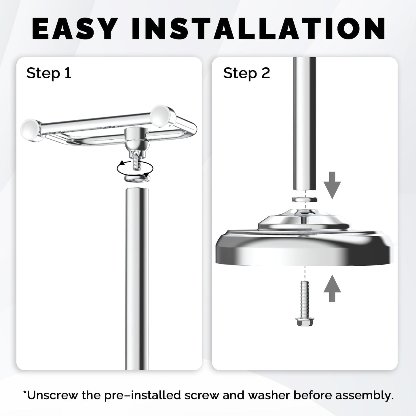 Toilet Paper Holder Stand Stainless Steel & Weighted Base Chrome | Polish Finish Post Pivoting Design Easy to Change