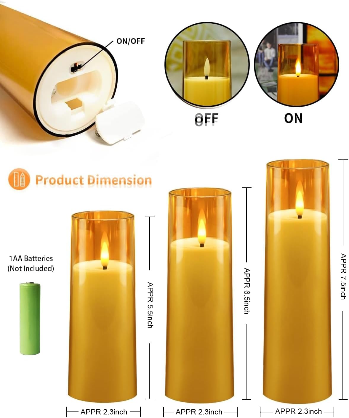 kakoya Flickering Flameless Candles Battery Operated with Remote and 2/4/6/8 H Timer Acrylic Led Pillar Candles Pack of