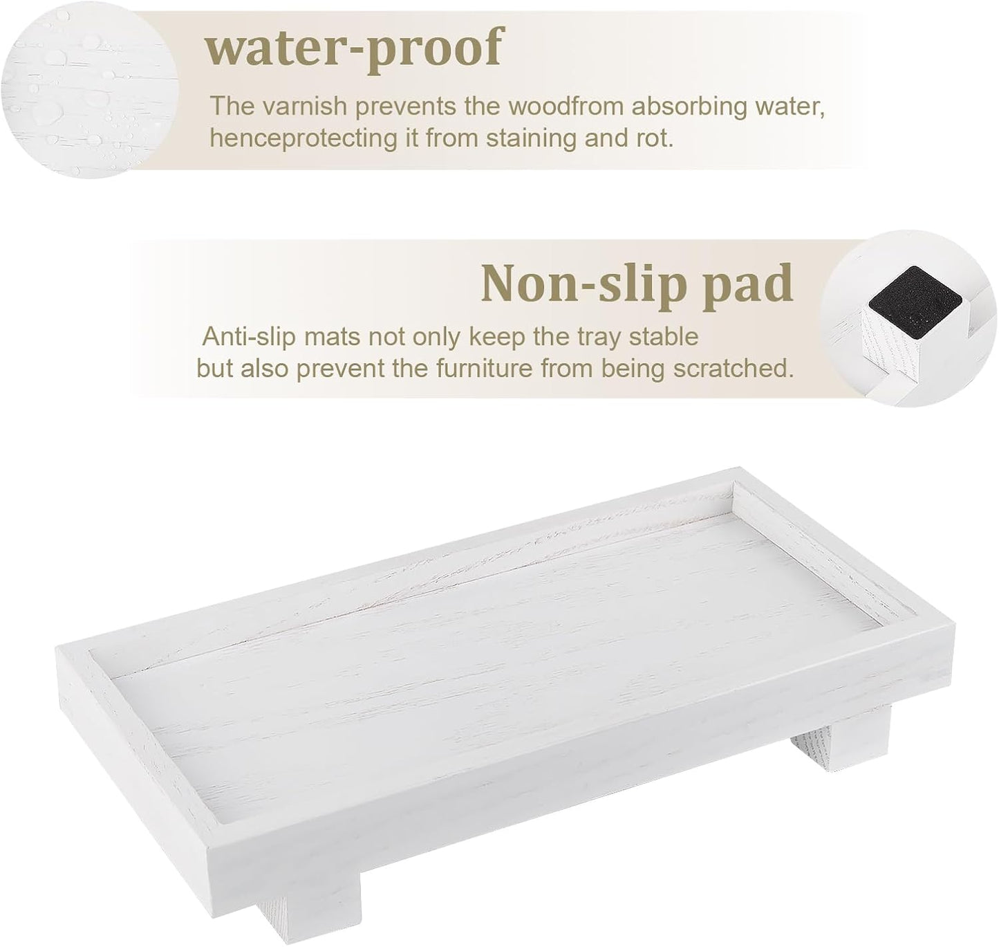 Decorative Tray Small Pedestal Stand Farmhouse Bathroom Decor Wooden / White / 10.8 x 5.3 x 1.7