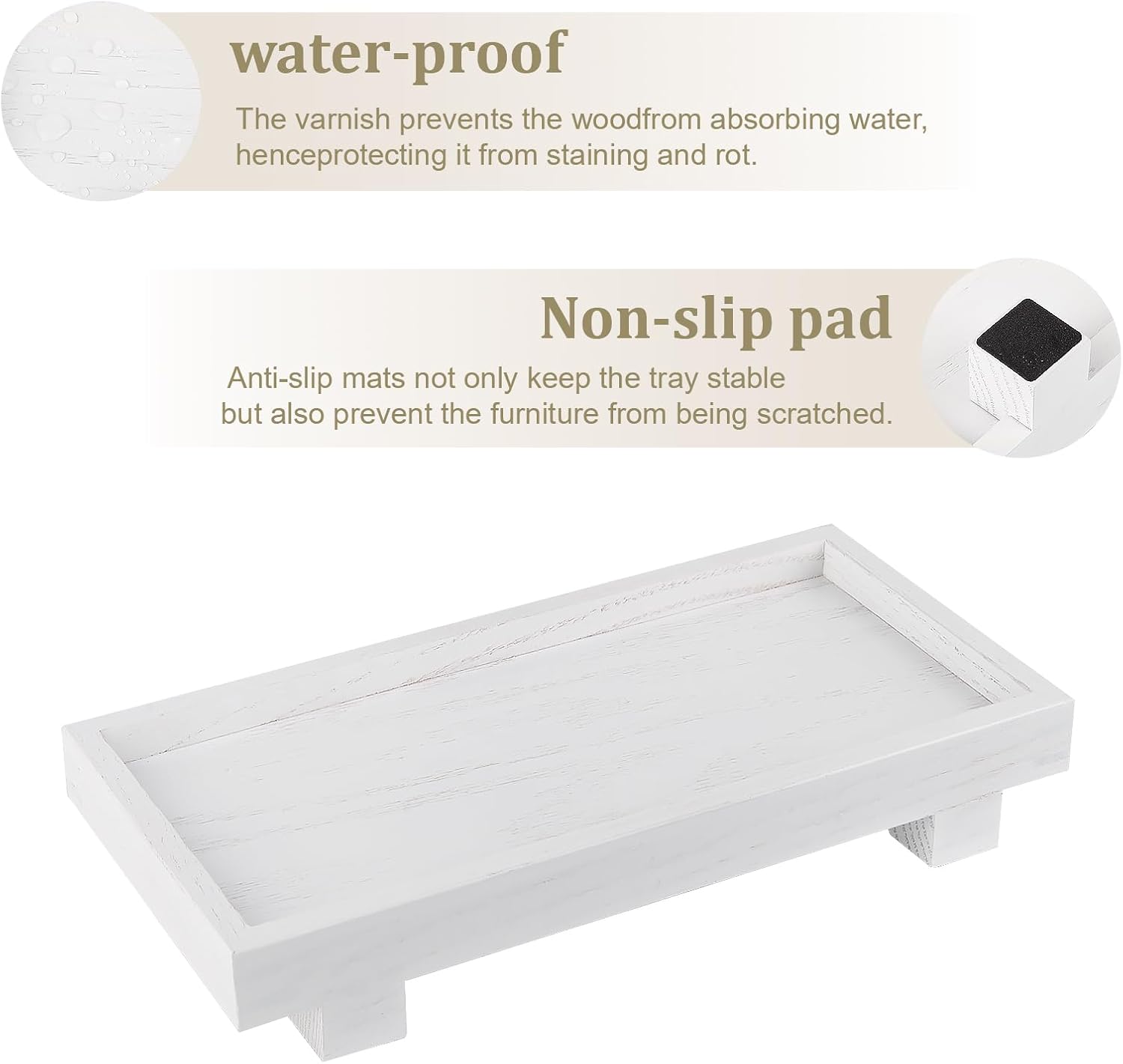 Decorative Tray Small Pedestal Stand Farmhouse Bathroom Decor Wooden / White / 10.8 x 5.3 x 1.7