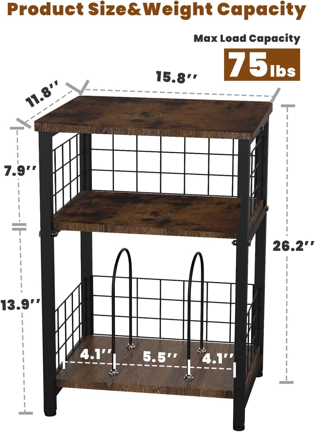 Vinyl Record Player Stand 3 Tier End Table with Double Layer Black | Turntable Record Stand Storage Up to 100 Albums