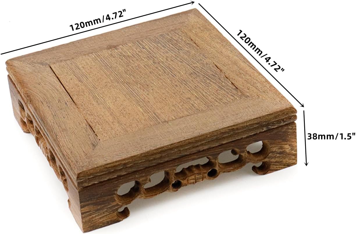 Wooden Display Stand Base " Square Wood Carved Pedestal Oriental Style Stand for Vase / 4.72 x 4.72