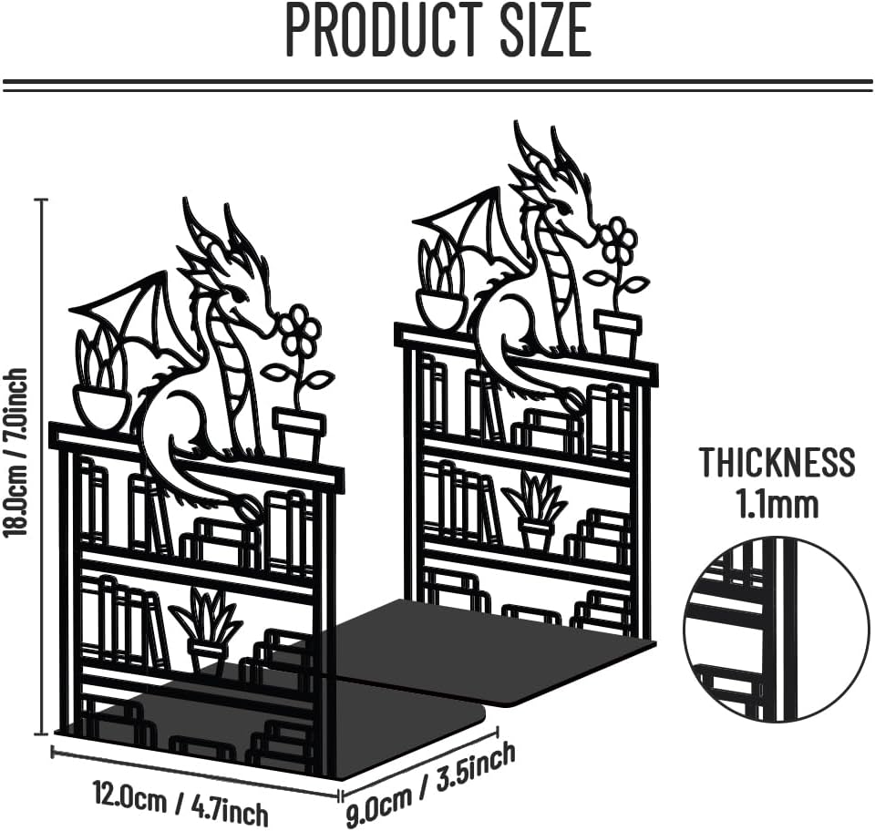 Dragon Reading Book Metal Bookends / Dragon Bookshelf