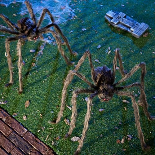 JOYIN 2 Pack 5 Ft Halloween Outdoor Decorations Hairy Brown Spider, Scary Fake Giant Large Spider Haunted House Props, Halloween Lawn Porch Yard Garden Tree Decorations Party Indoor Decor
