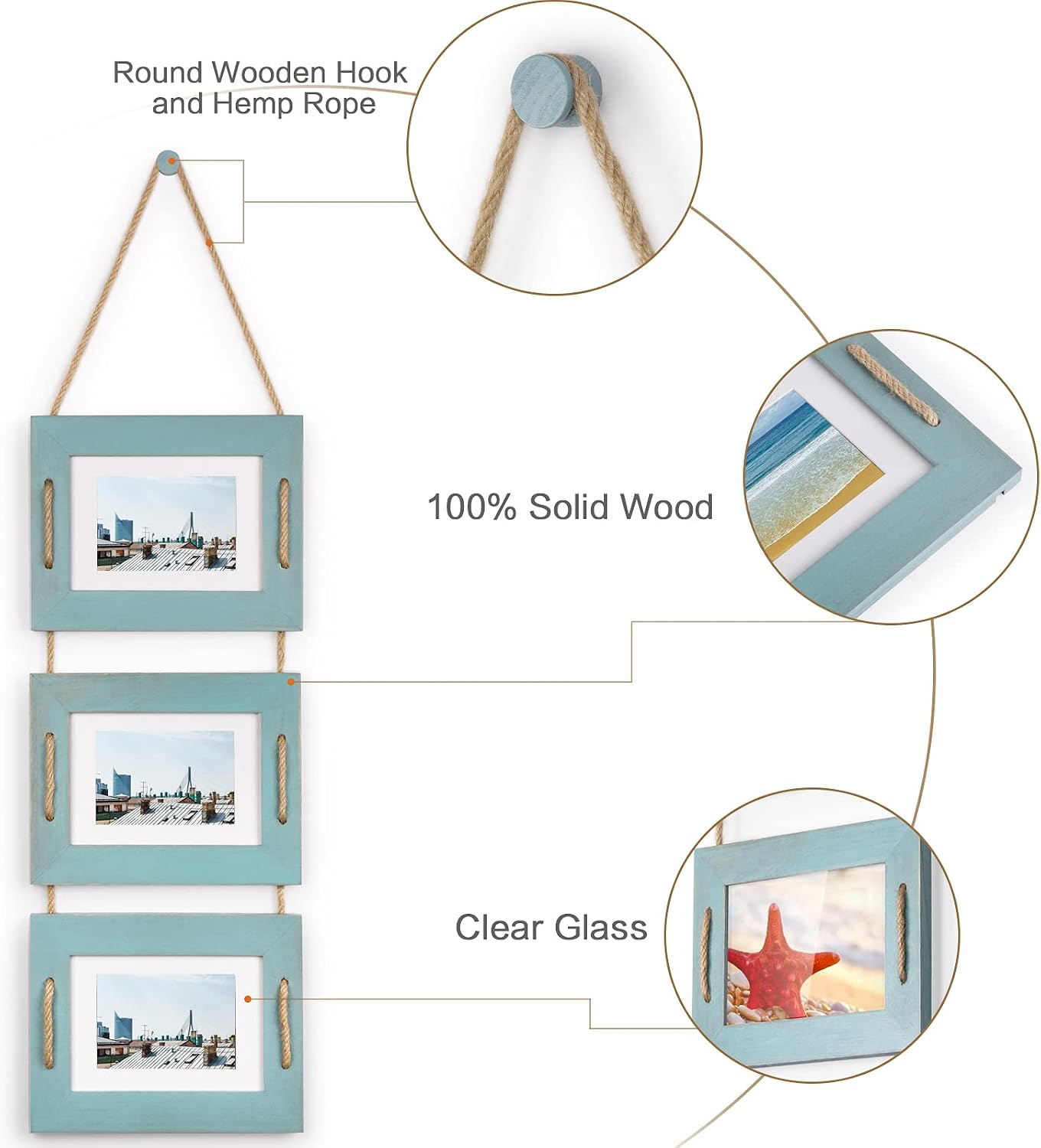 DLQuarts 5x7 Hanging Picture Frames Collage Wall Decor, Photo Frames 5x7 Without Mat & 3.5x5 with Mat, Rustic Wood