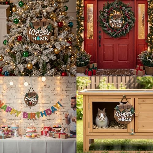CondorPasea Interchangeable Welcome Door Sign with 16 Different Replaceable Patterns - 12" Round 3D Rustic Wooden Front