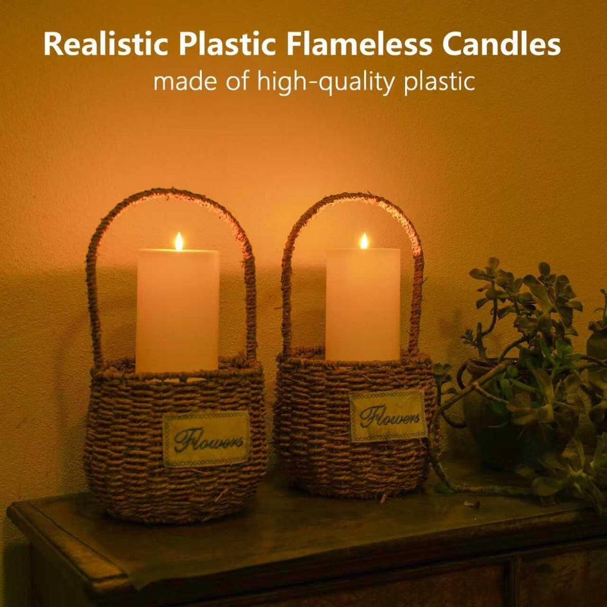 Large Flameless LED Candles Outdoor: 12" x 4" Battery Operated Pillar Candles Flickering with Timer Waterproof Fake