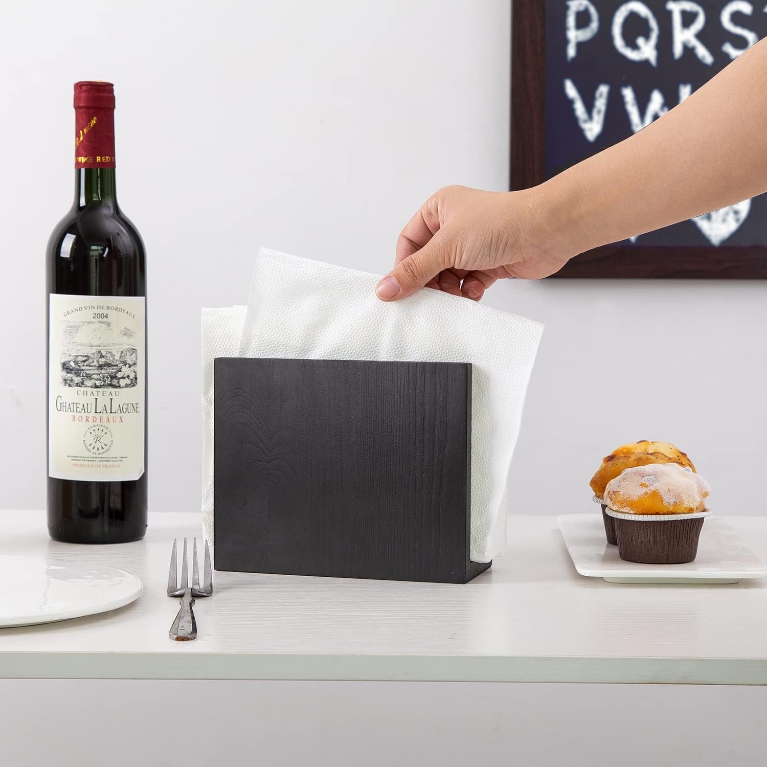 Rustic Wooden Paper Napkin Holder Farmhouse Napkin Storage Dispenser / Black