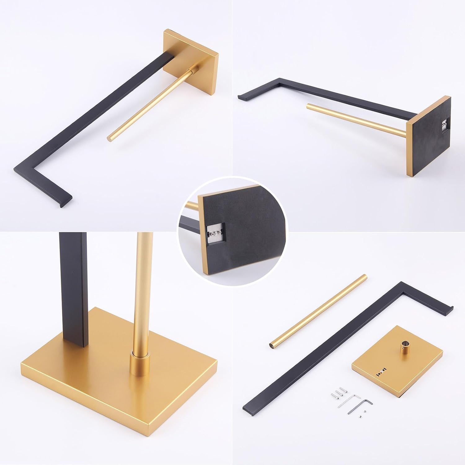 GERZWY Free Standing Toilet Paper Holder, SUS 304 Stainless Steel Toilet Paper Stand with Reserve (Black & Gold)