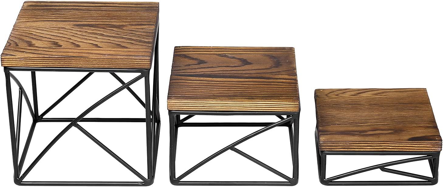 Modern Tabletop Square Dessert Stand Risers / Rustic Brown