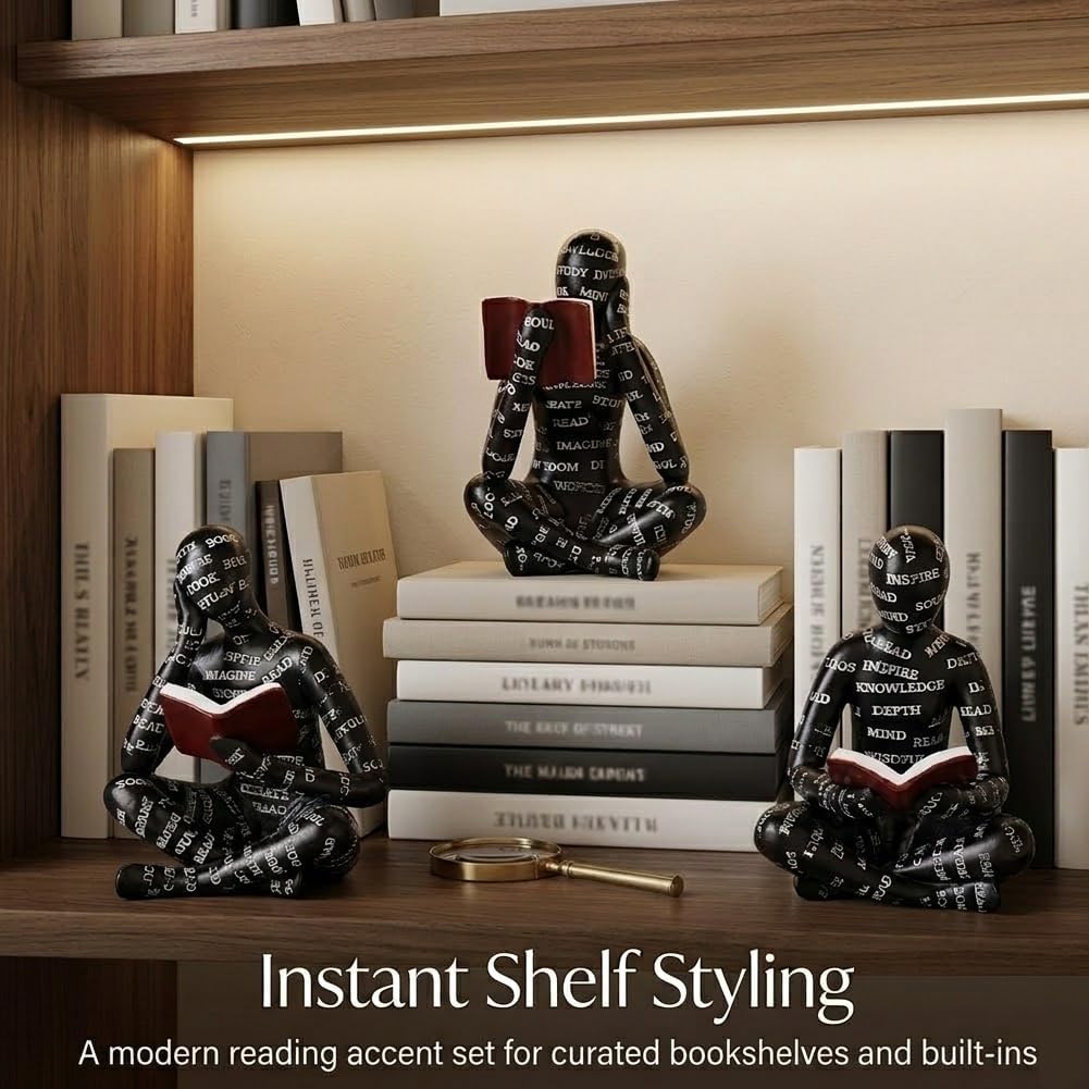 Reading Figurines Modern Bookshelf Decor / Black / Set of 3