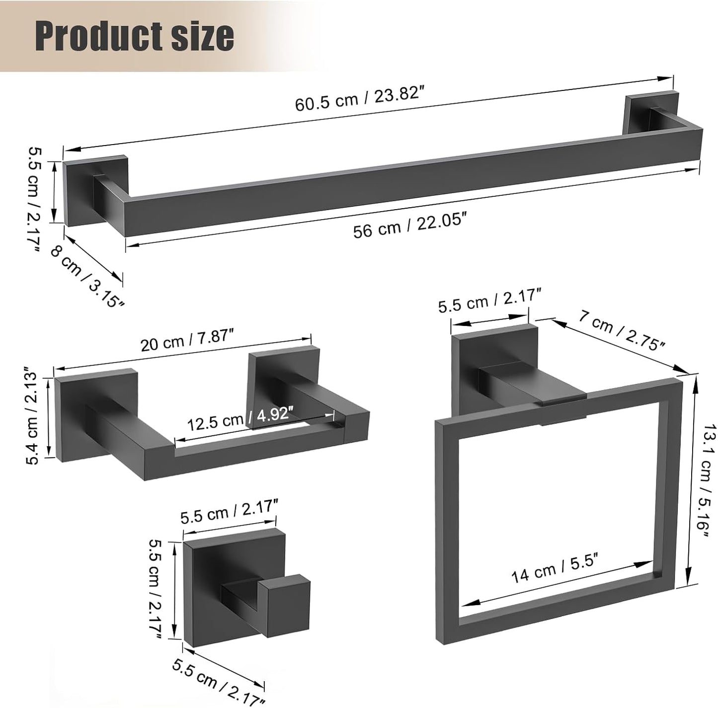 TQKAG Matte Black Bathroom Hardware Accessories Set 5 Pieces, Double Post Pivoting Toilet Paper Holder Set Stainless