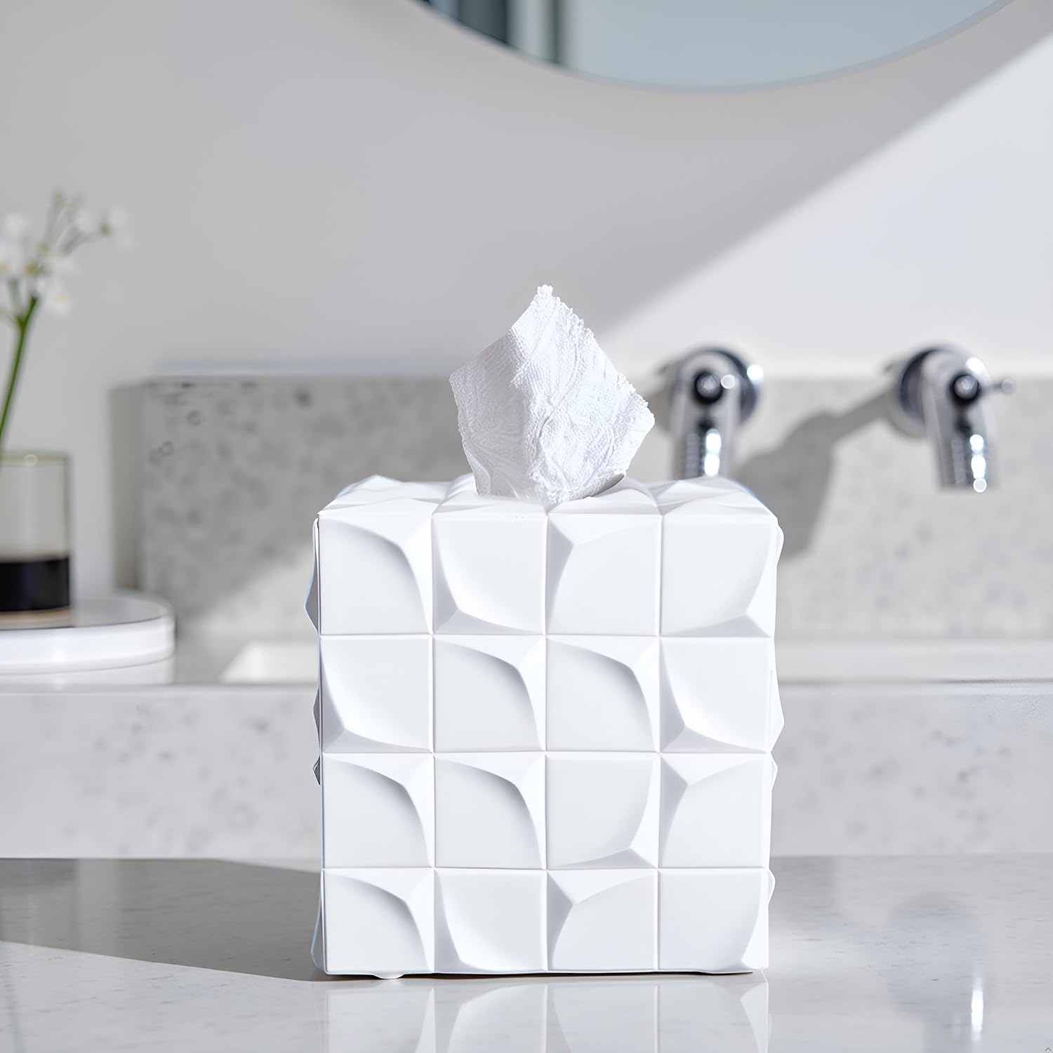 Square Tissue Box Cover Decorative Kleenex Box Holder / White
