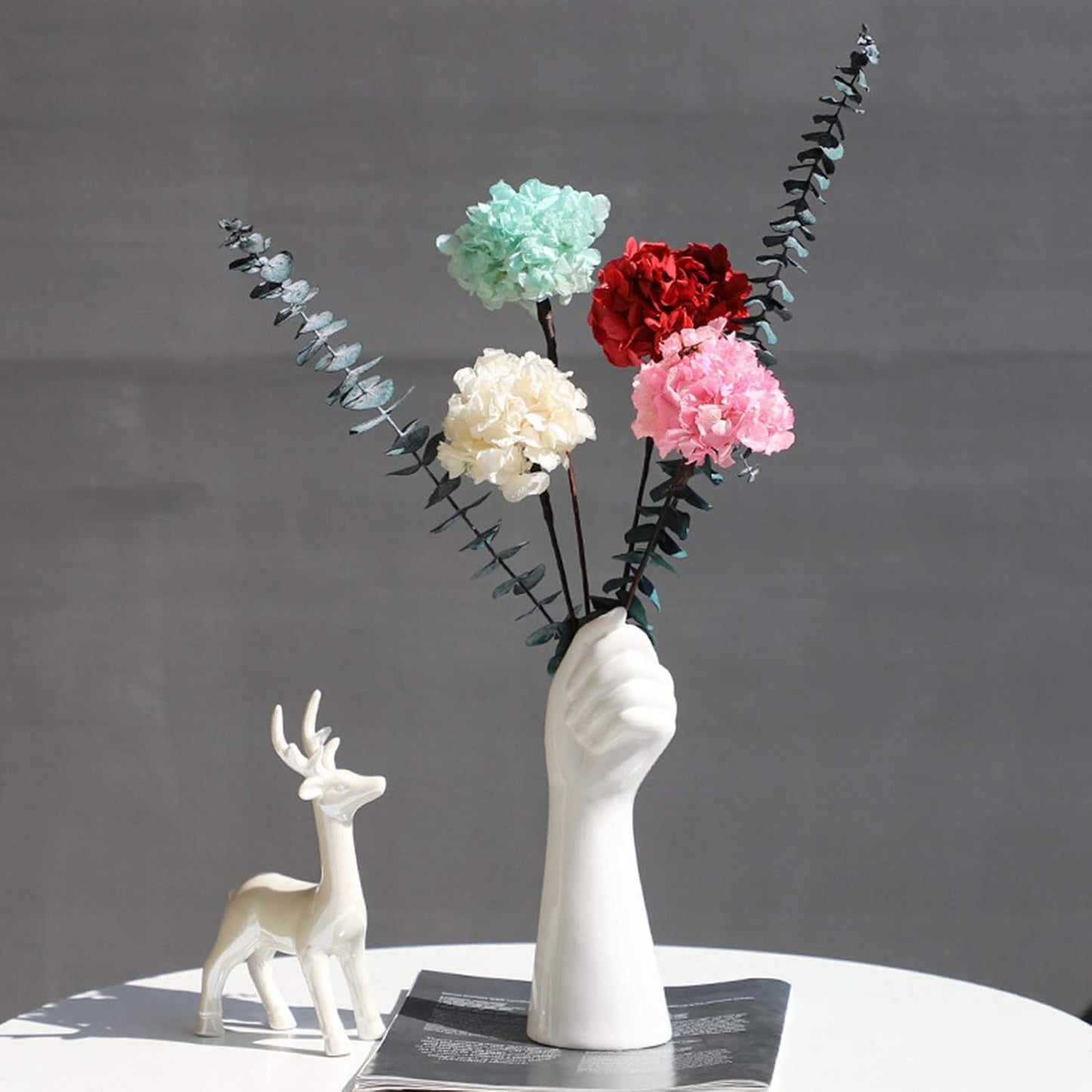 Modern Art Ceramic Flower Vase Hand Holding Plants Flower Container / White / 9 Inch