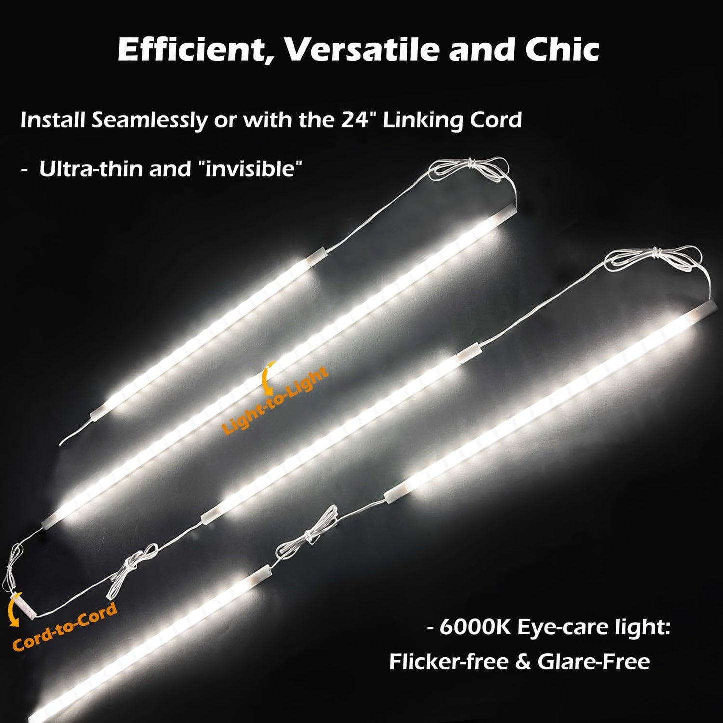 Cefrank 6-Pack Linkable Under Cabinet Lighting, 12" LED Shelf Light Bars | 1200LM Cool White • Plug-in • CRI90+ •