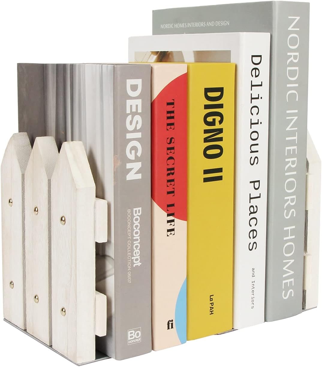 Rustic Wood Bookends / White / Set of 2