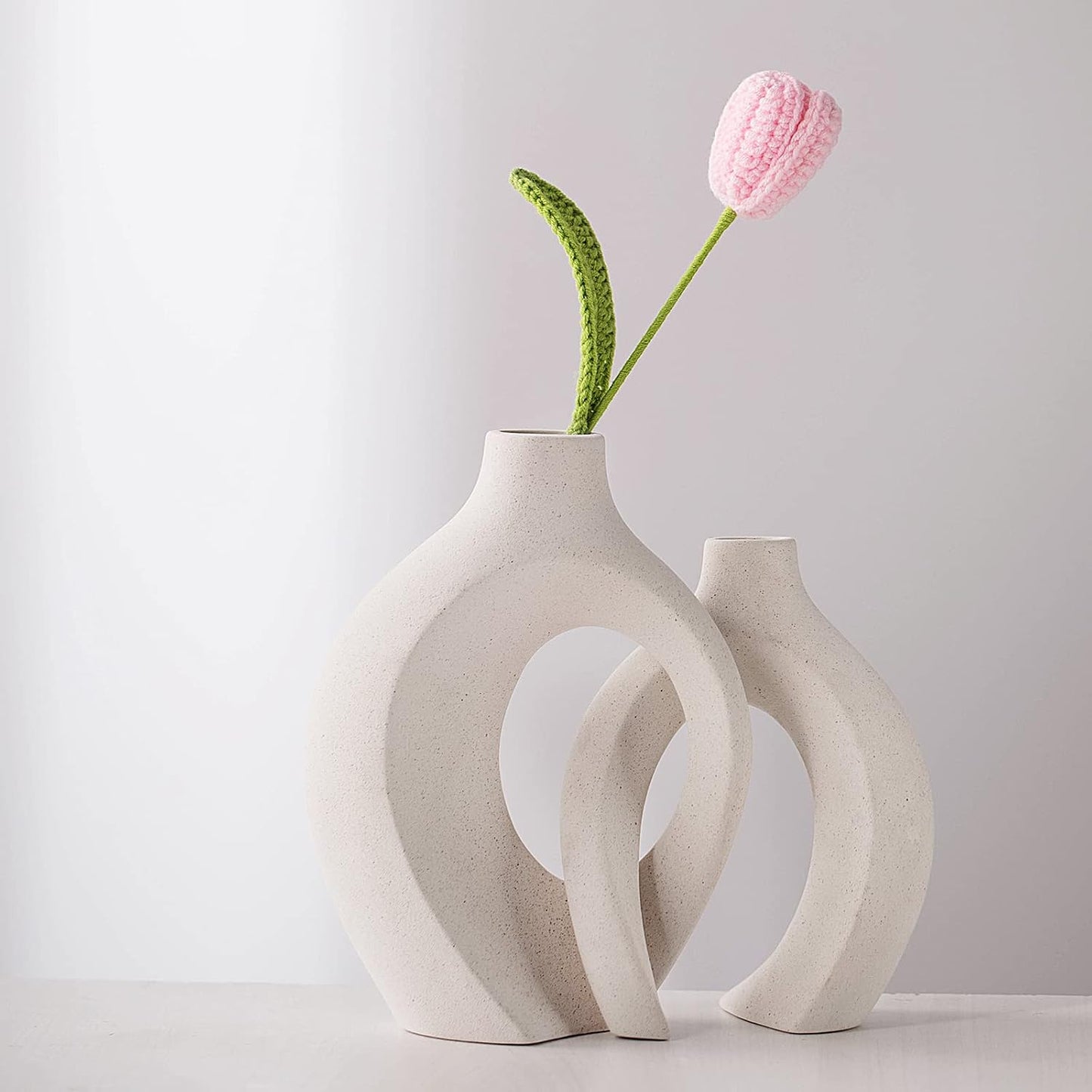 Ceramic Vases / Off White Boho Small Flower Vase / Large-matte White / Set of 2
