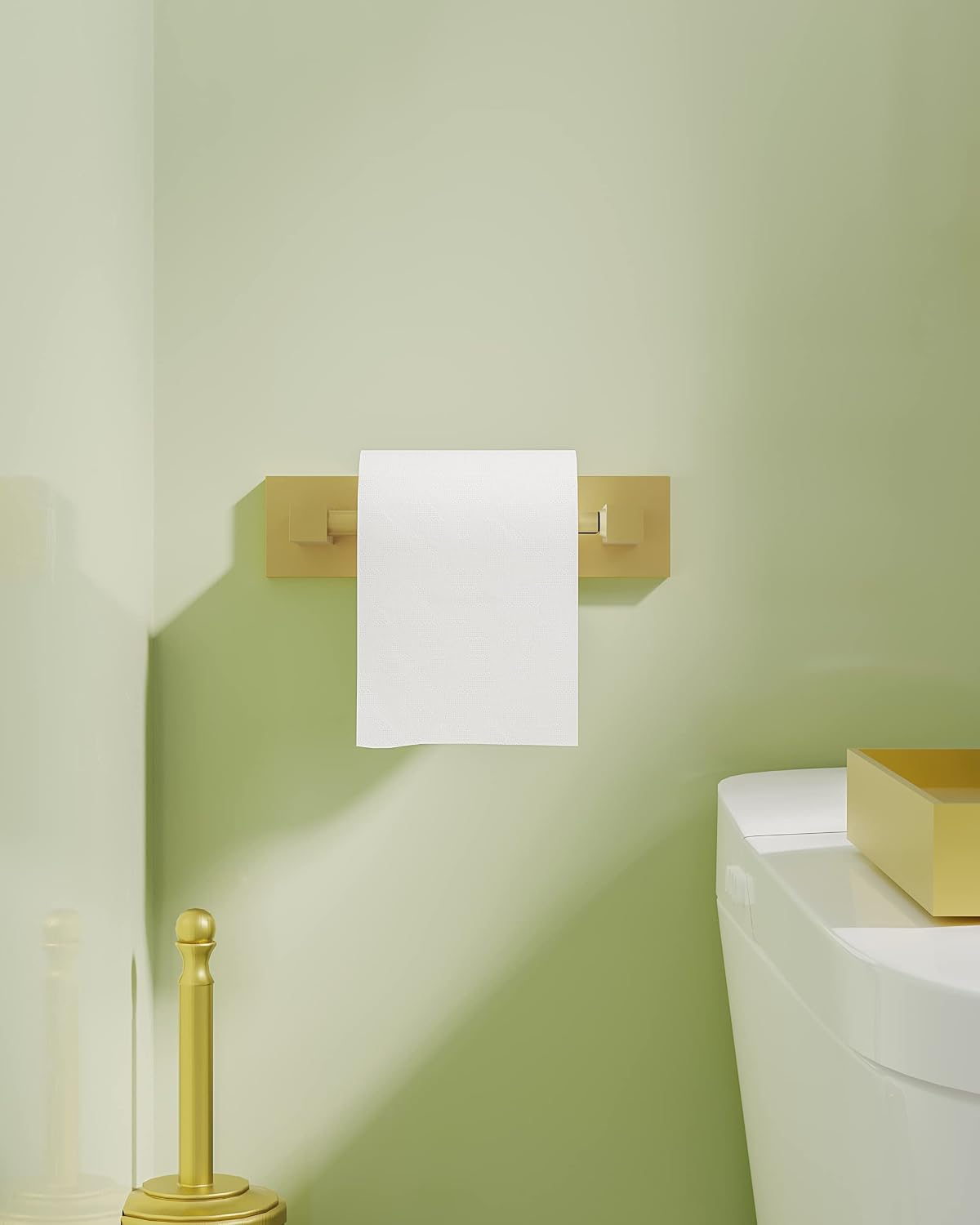 RUACQ Brushed Gold Toilet Paper Holder Wall Mount for Bathroom | Dual-Post Pivoting Tissue Roll Holder with Square
