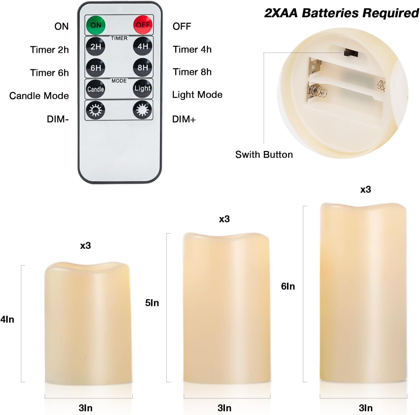 Amagic Waterproof Outdoor Flameless Candles with Timer, Battery Operated Candles with Remote Control, Electric LED