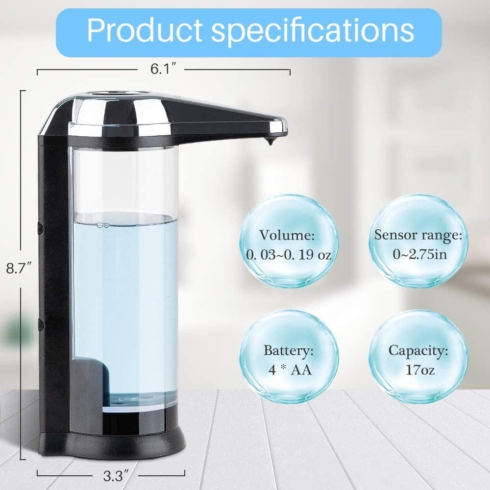 Secura 17oz Automatic Liquid Soap Dispenser, Touchless Battery Operated Hand Soap Dispenser with Adjustable Soap