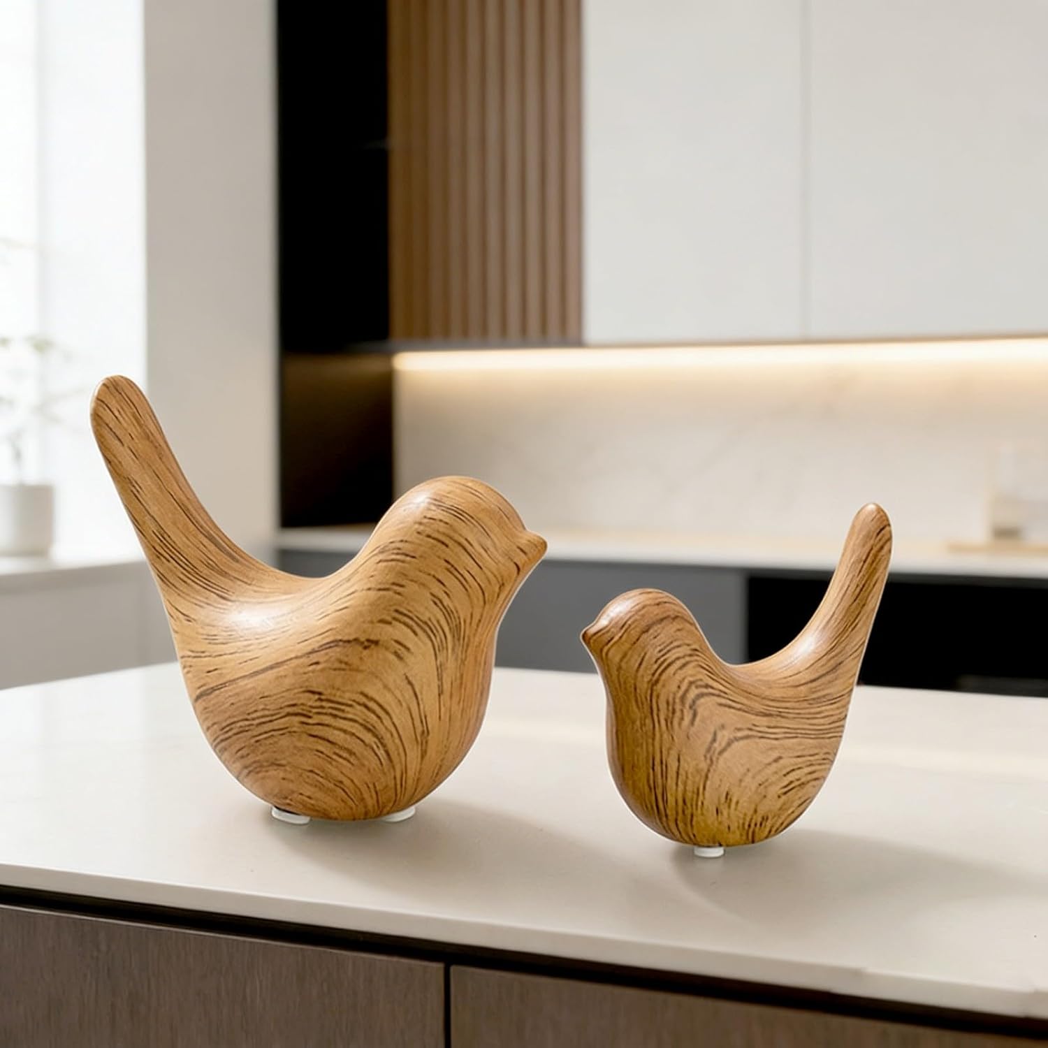 Boho Bird Statue / Wood-look Pair