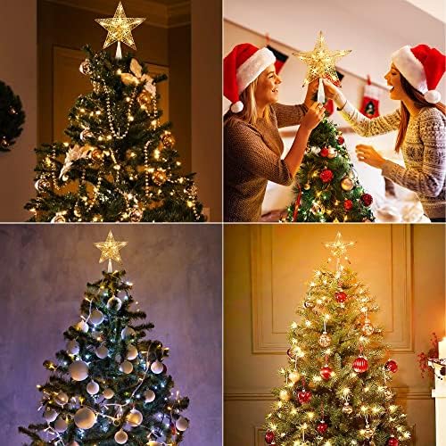 Brizled Silver Christmas Tree Topper, 9“ Xmas Tree Star with 10 Lights