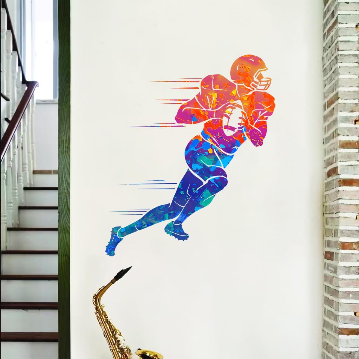Colors Splash Football Player Wall Decals Creative Sports Player Silhouette Wall Stickers / Colorful