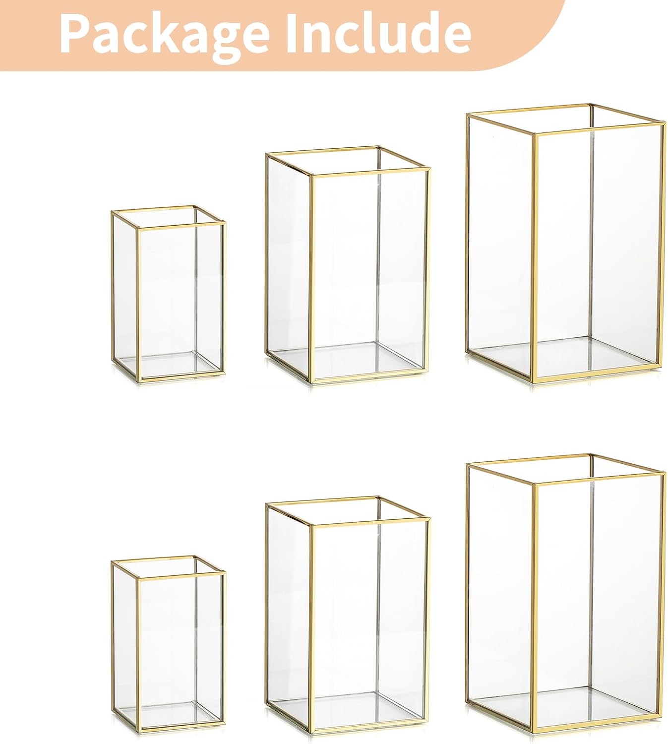 NUPTIO Hurricane Candle Holder Centerpieces: 6 Pcs Glass Candles Lantern | Gold Lantern with Metal Frame Modern Pillar