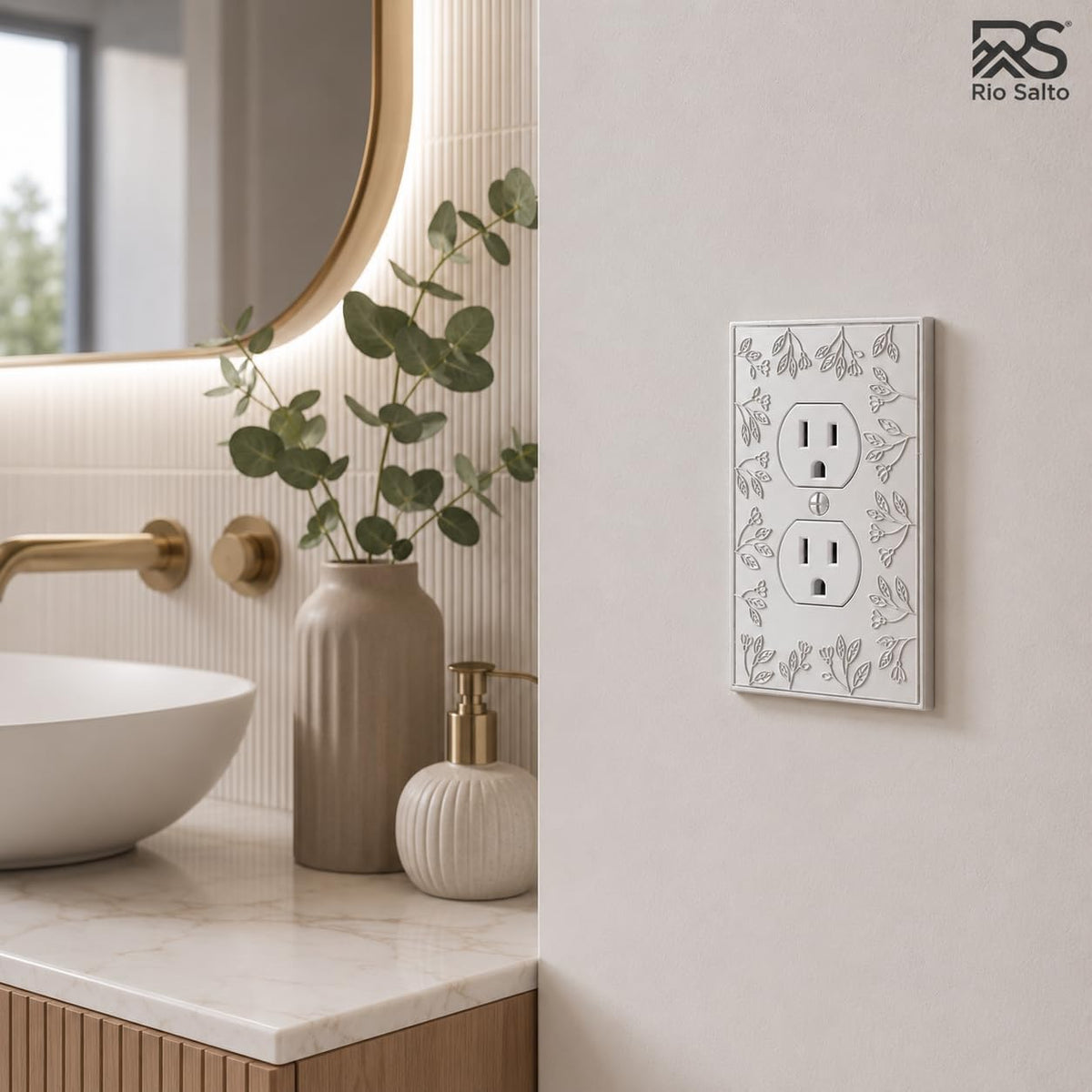 Rio Salto Decorative White Outlet Cover Premium Metal Flower Duplex Receptacle Wall Plate Light Switch Cover Flower