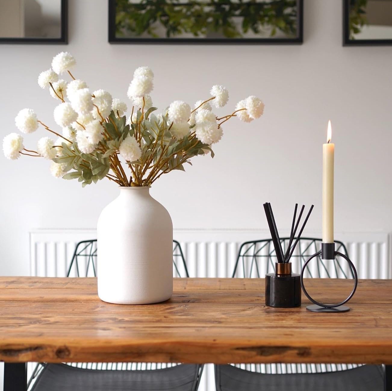 Large Vase / Big Iron Vase for Long Stem Flowers / White