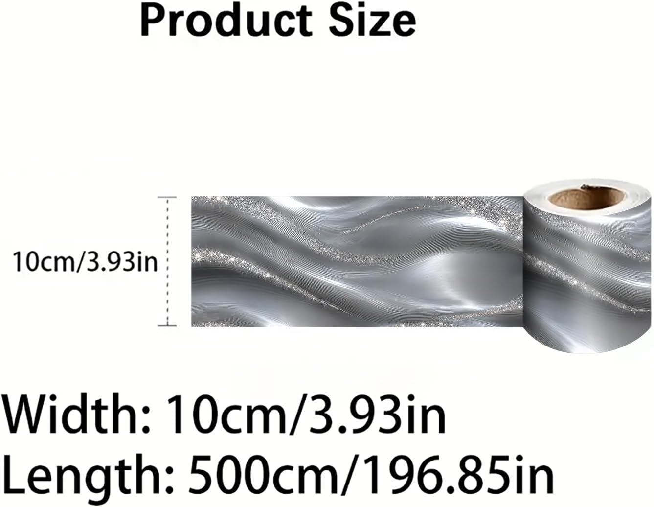 Wallpaper Border Modern Glitter Wall Border Peel and Stick / Silver Metallic Wave / 196 x 4