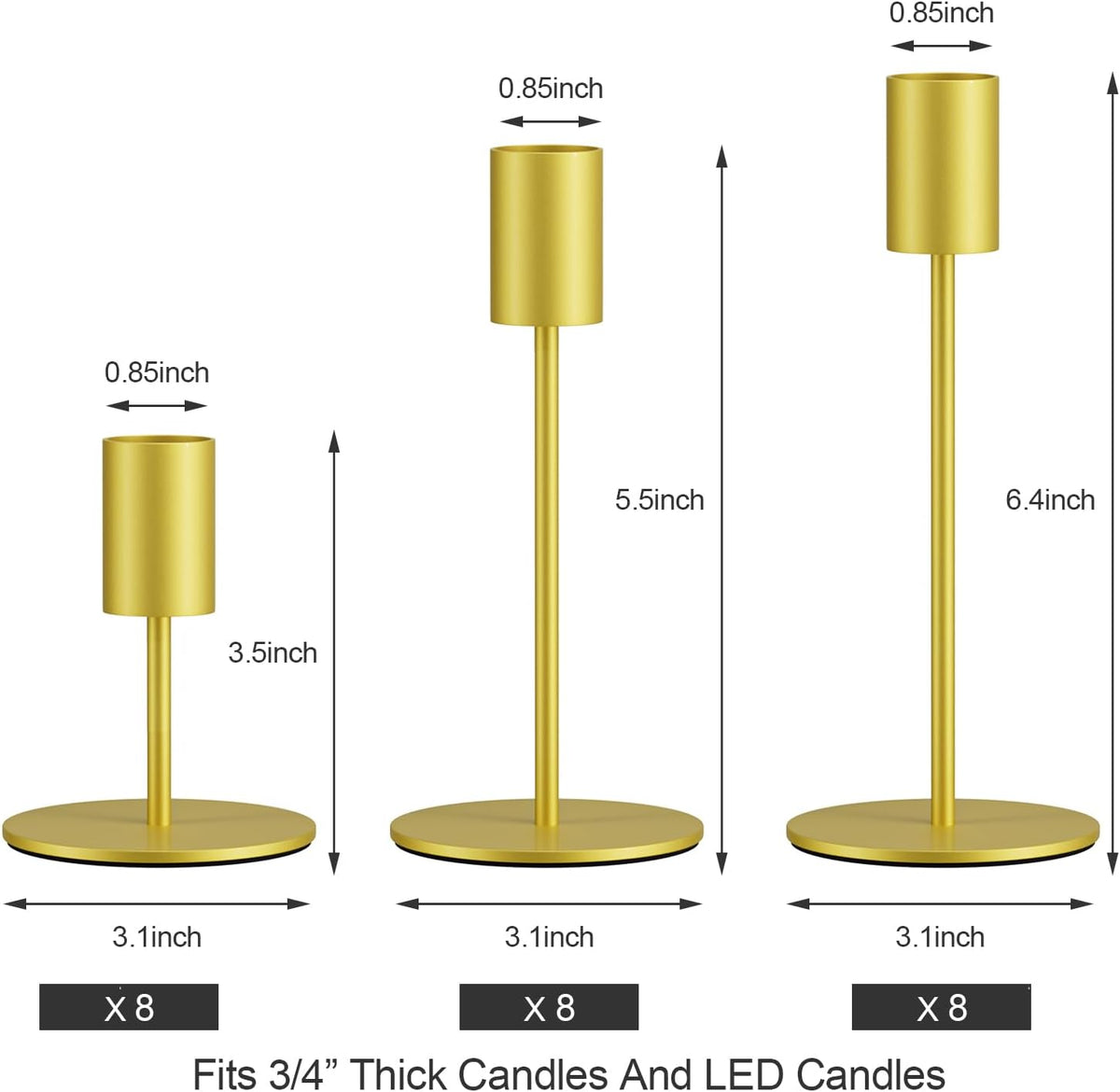 zeochyni Set of 24 Gold Taper Candle Holder Bulks for Wedding, Party Decor | Tall Metal Candlestick Holders with