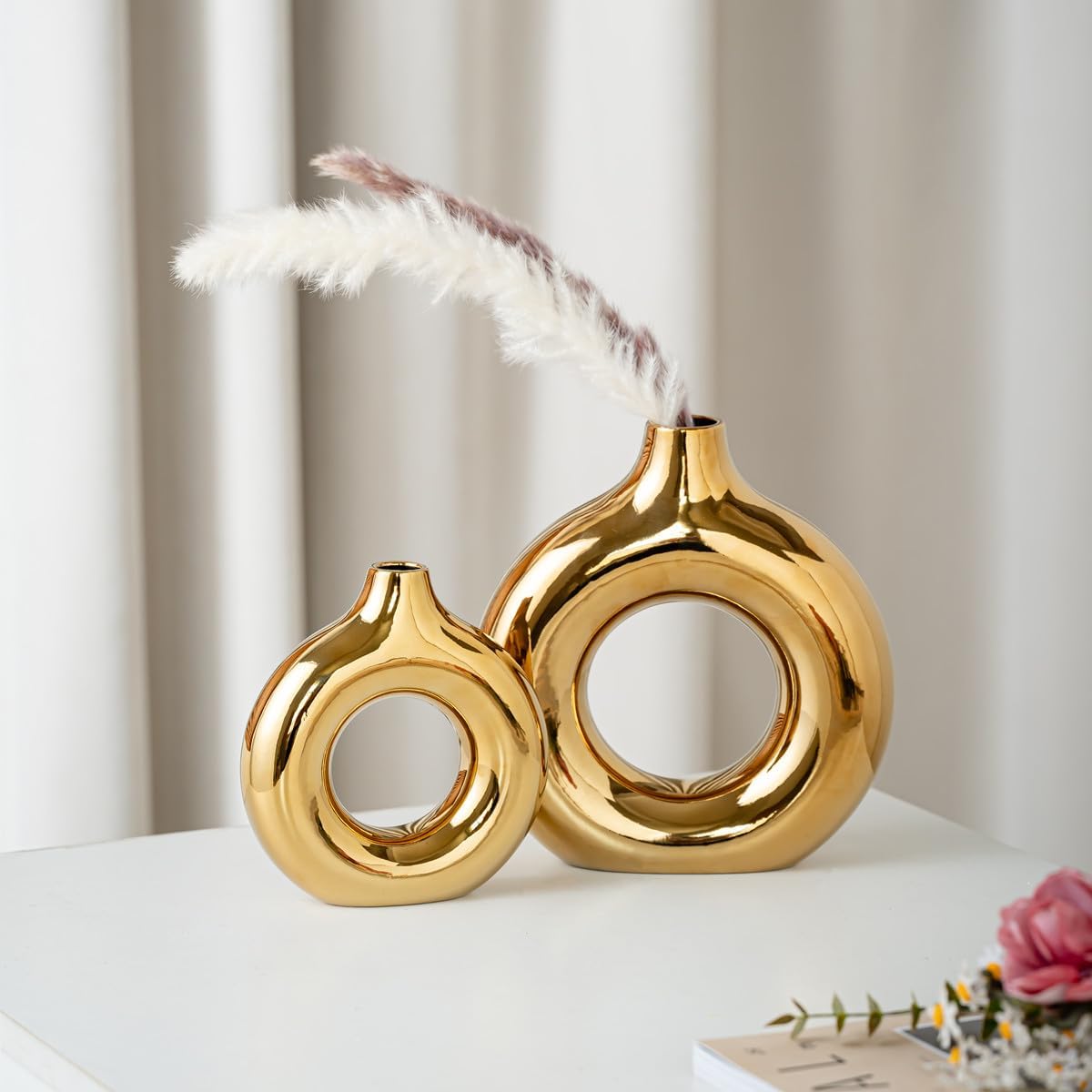 Modern Ceramic Vase for Pampas Grass / Small / Full Gold