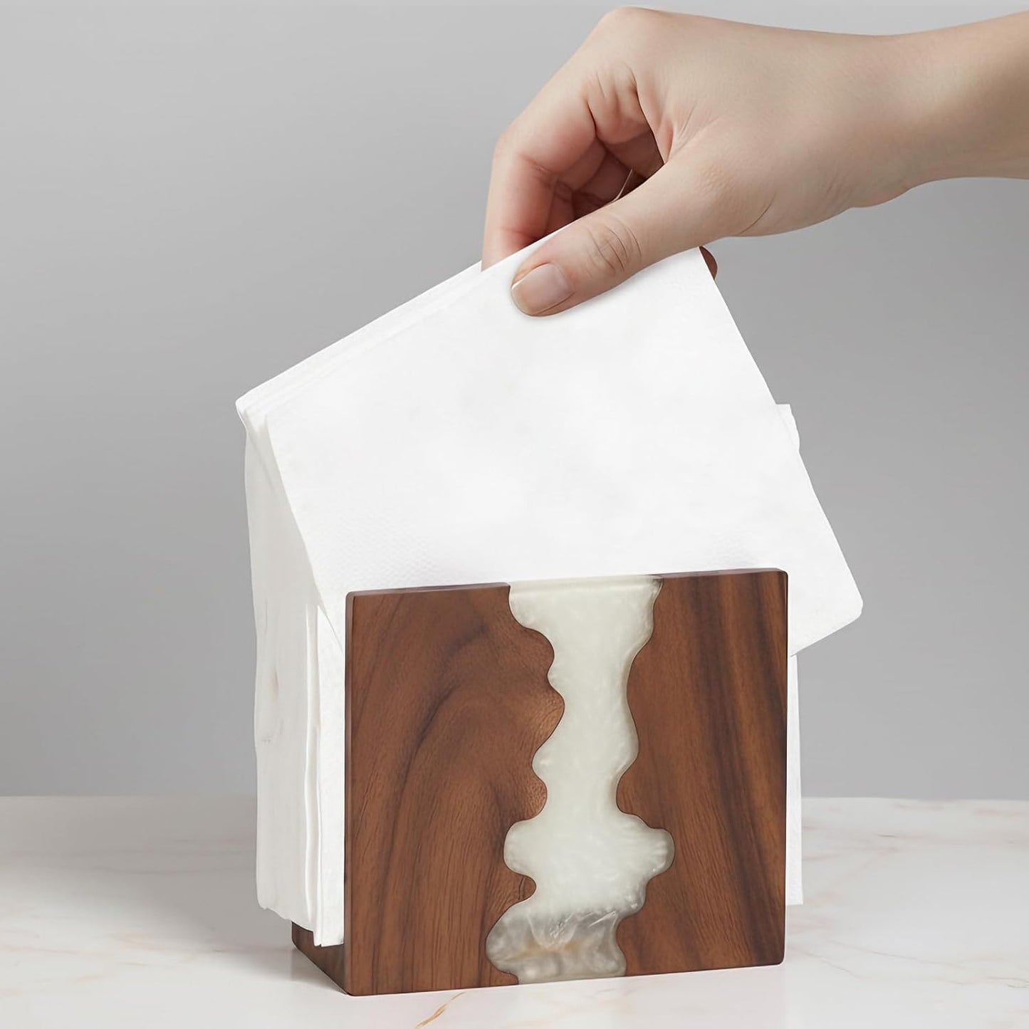Acacia Wood Napkin Holder / Pearl White