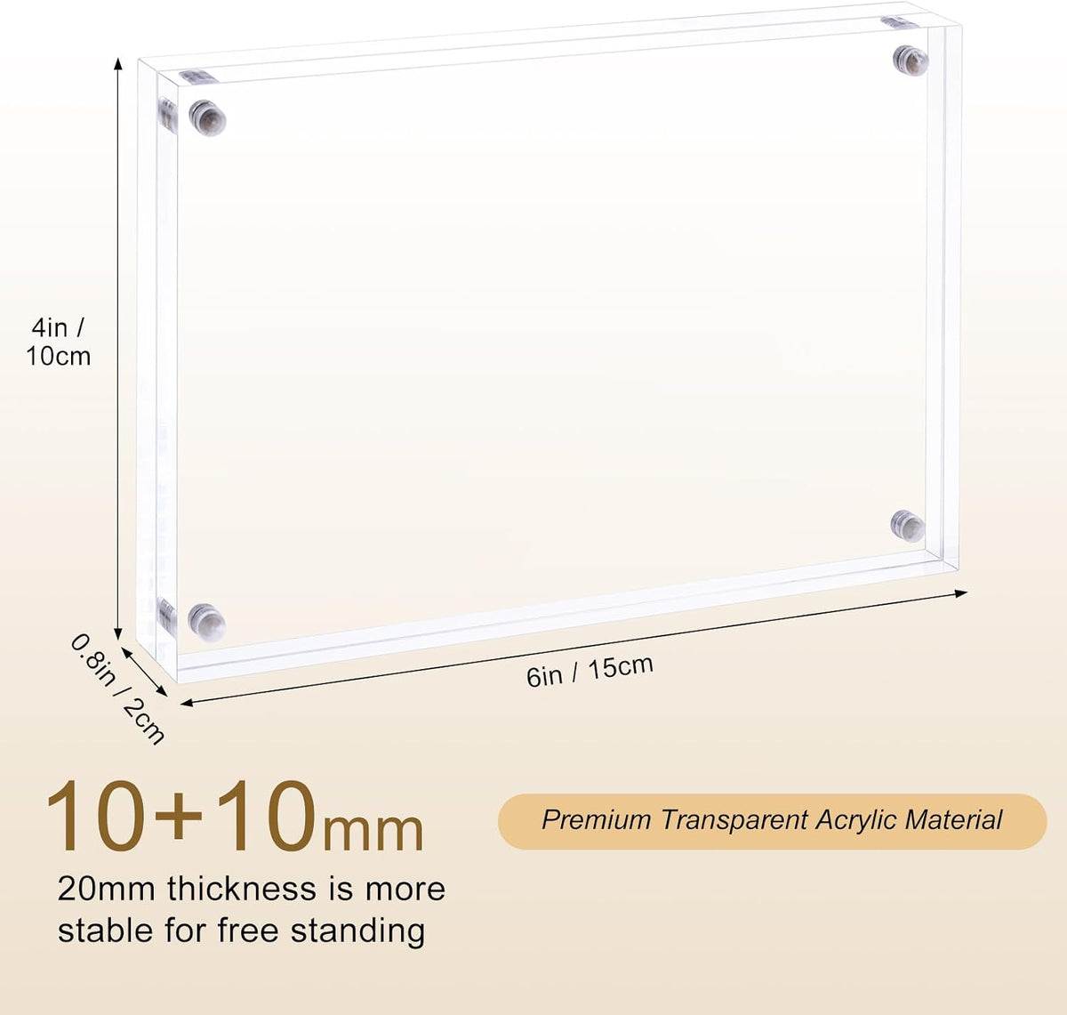 AMEITECH 4x6 Acrylic Picture Frame 5 Pack, Frameless Clear Photo Frames | Double Sided Floating Magnetic Frames, 20mm