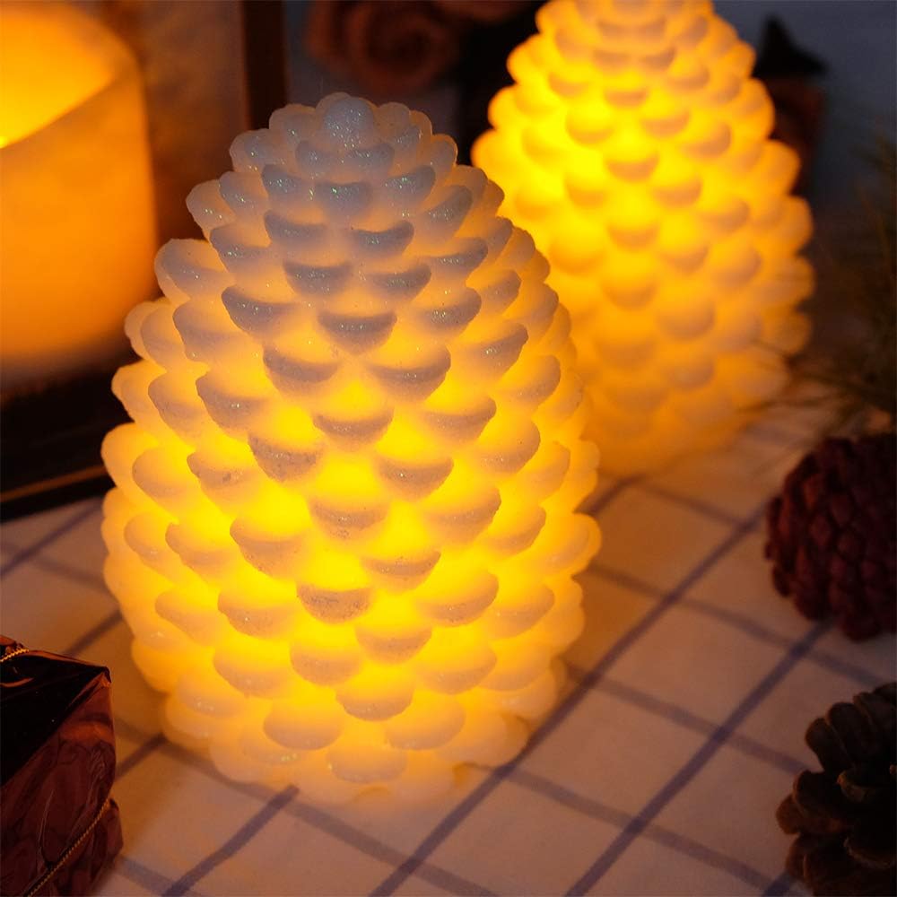 Wondise Pine Cone Flickering Flameless Candles with Remote and Timer | Battery Operated LED Real Wax Flameless