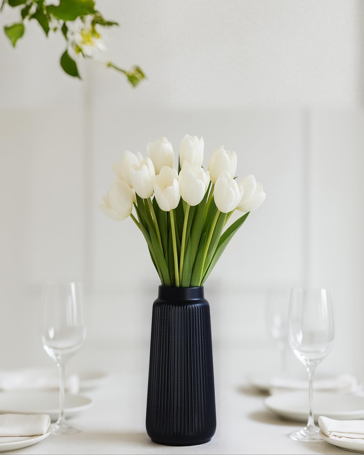 Ceramic Vase / Modern Tapered Decorative Vase / Black03 / Black / 8 Inch