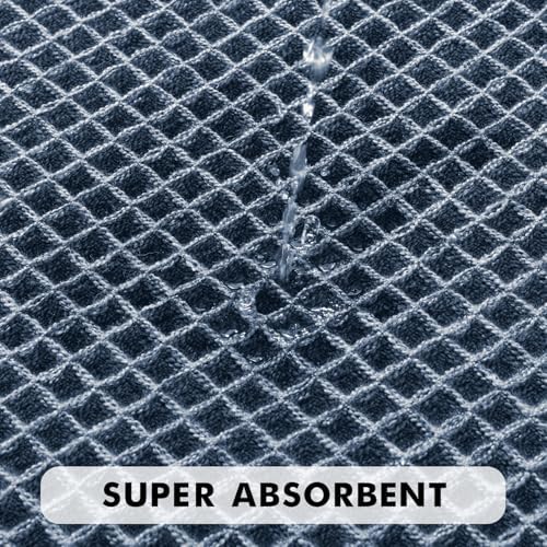 MIULEE Set of 2 Waffle Bathroom Rugs Boho Bath Mat Blue 17"x24"+20"x32"