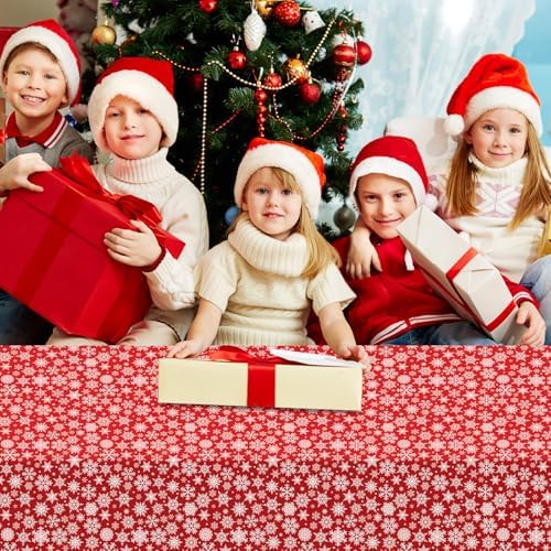 6 Pack Christmas Snowflake Tablecloth Disposable Plastic Tablecloth Table Cover for Christmas Party Decoration Supplies 54 x 108 Inches (Snowflake)