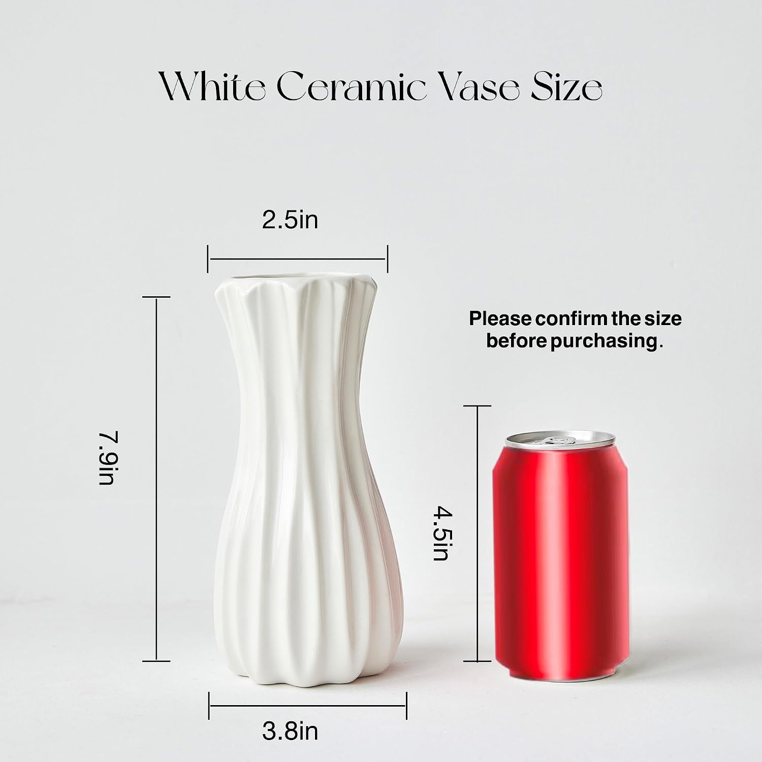 Ceramic Vase / Vase-03 / White / 8 Inch