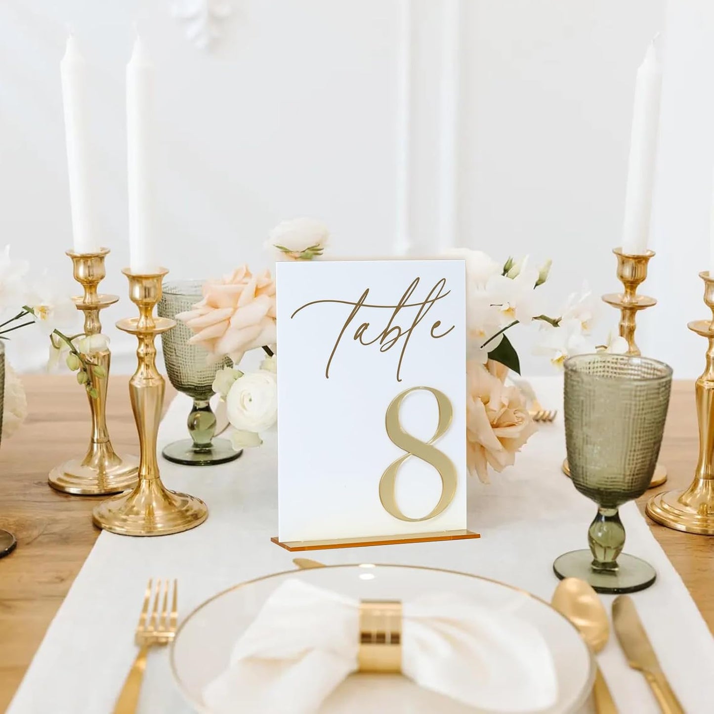 Acrylic Wedding Table Numbers 1-15 with Stands, 5"x7" White Acrylic Signs with 3D Gold Mirror Numbers, White and Gold