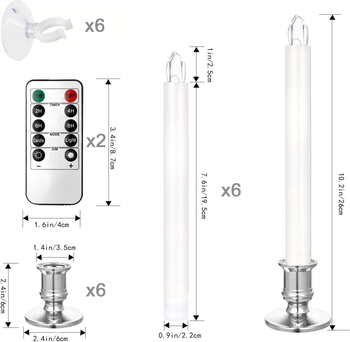 YAUNGEL Window Candles, 6 Pack LED Battery Operated Christmas Candles for Windows with Remote Electric Candle Lights