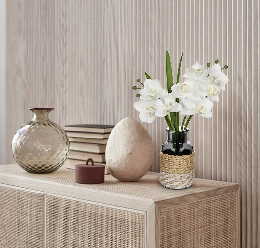 White Orchids Artificial Flowers / White # Black