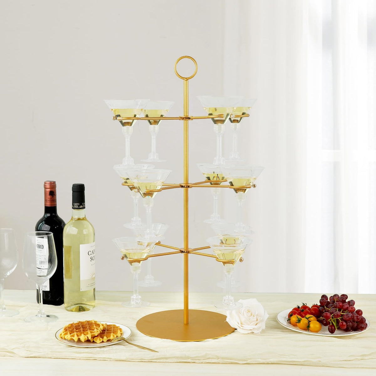 QPIX DIGITAL Champagne Tower,Metal Cocktail Tree Stand 3 Tier - 12 Holders For Champagne, Cocktails, Martini, Margarita
