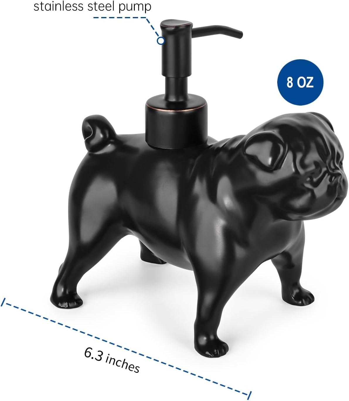 Pug Dog Shaped Ceramic Pump Soap Dispenser / Pug Pump Dispenser-black