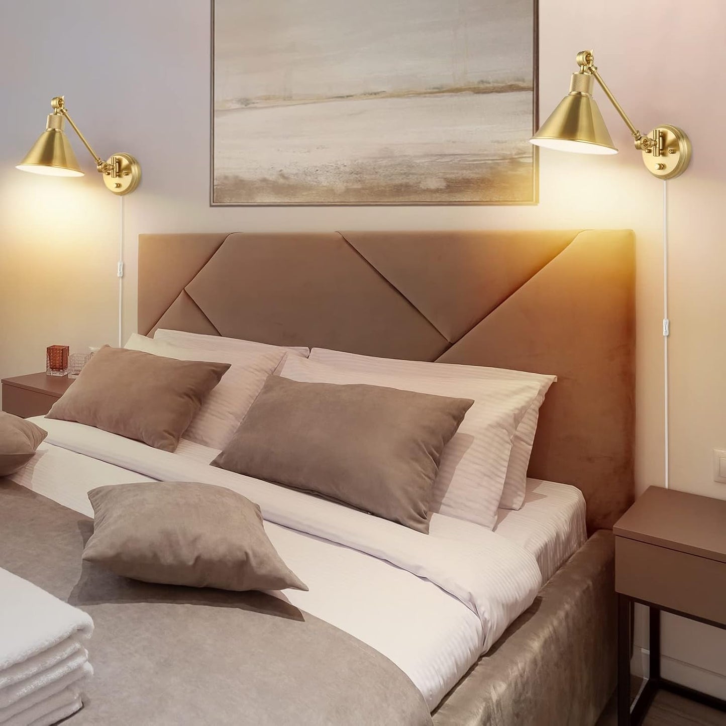 TRLIFE Wall Sconce Plug in, Dimmable Wall Sconces Set of 2 Wall Lights with Plug in Cord and Dimmer On/Off Knob Switch